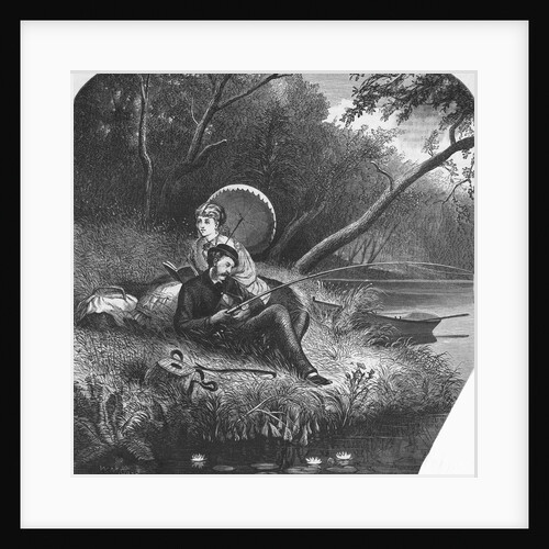 Woman Reading While Man is Fishing by Anonymous
