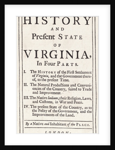 The History and Present State of Virginia by Robert Beverly
