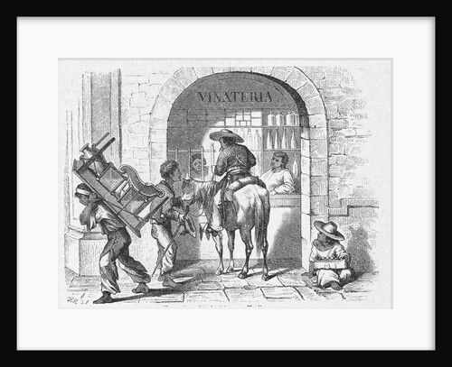 Man on Horse Alongside Beggar Vendor and Pedestrian by Anonymous