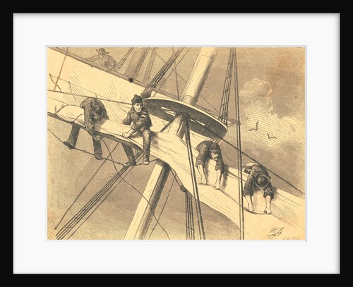 Illustration of Men Atop Ship Sails by Anonymous