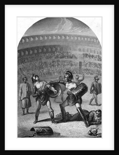 Illustration of Gladiators Fighting in a Roman Arena by Anonymous