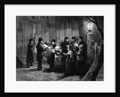 19th-Century Print of Christmas Carolers by Anonymous