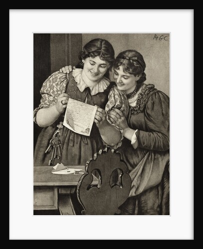 Early Drawing of Young Ladies Sharing Handwritten Communication by Anonymous