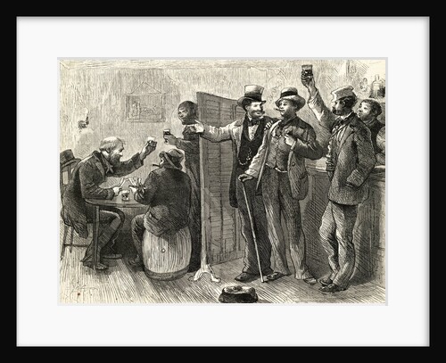 Illustration of Men Drinking in Bar by Anonymous