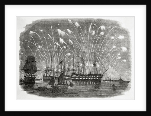 Illustration of Fireworks Above Ships in Plymouth Bay by Anonymous