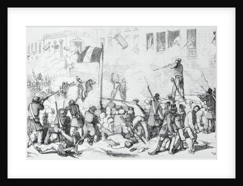 Illustration of Soldiers and Rebels Fighting in Street by Anonymous