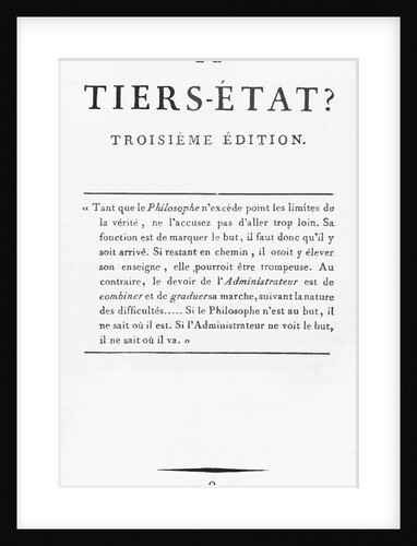 Pamphlet Entitled Quest Ce Que Le Tiers Etat by Anonymous
