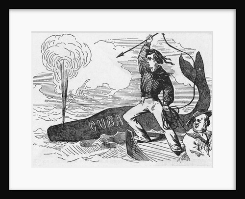 Political Cartoon of a Man Harpooning a Whale Labeled "Cuba" by Anonymous