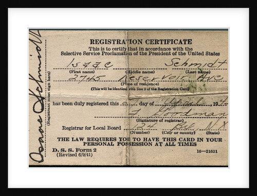 Front side of Selective Service Registration Certificate by Anonymous