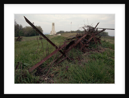 Tangle of Barbed Wire and War Memorial by Anonymous