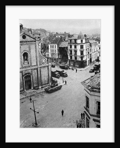 Allied Troops and Tanks in French City by Anonymous