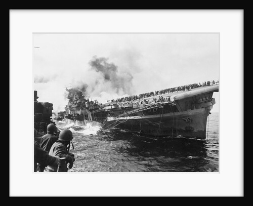 Sailors Watch the USS Franklin Burning 1945 by Anonymous