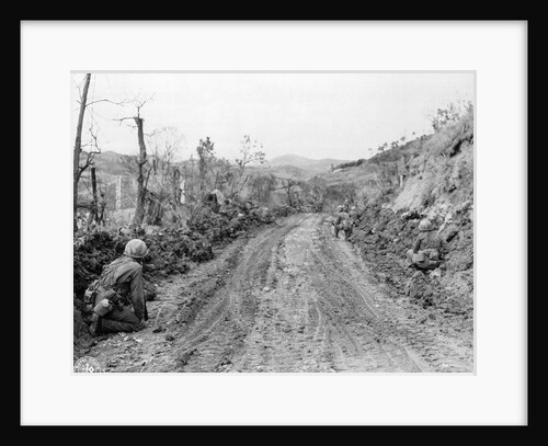 American Soldiers Kneeling on Side of Road in Okinawa by Anonymous