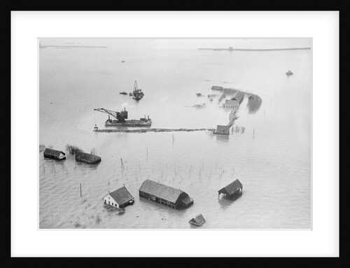 Flooded Neighborhood with Barges for Restoration Efforts by Anonymous