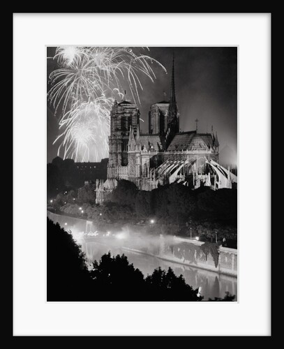 View of Notre Dame Under Firework Display by Anonymous