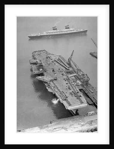 Aerial View of the SS United States Sailing Past the USS Forrestal by Anonymous