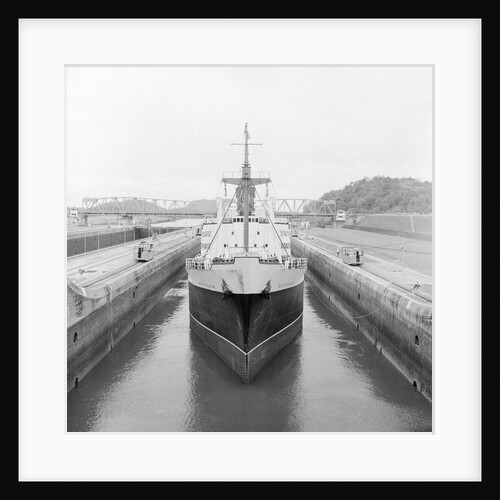 Ship Being Towed Through First Lock of Panama Canal by Anonymous