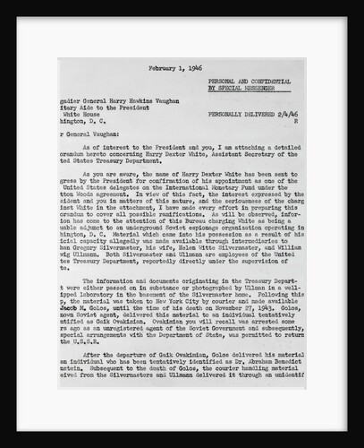 Top Secret Letter from J. Edgar Hoover by Anonymous