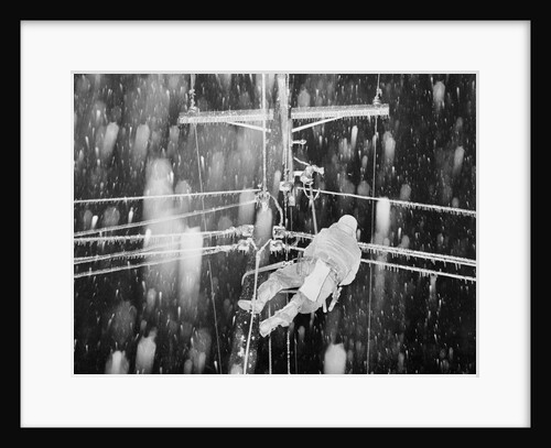 Man Repairing Utility Line in Snowfall by Anonymous