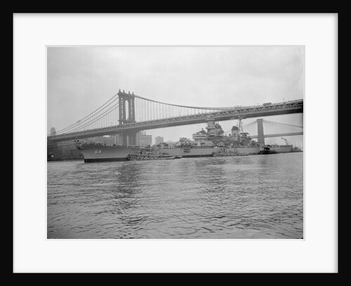 USS Wisconsin Passing Beneath Manhattan Bridge by Anonymous