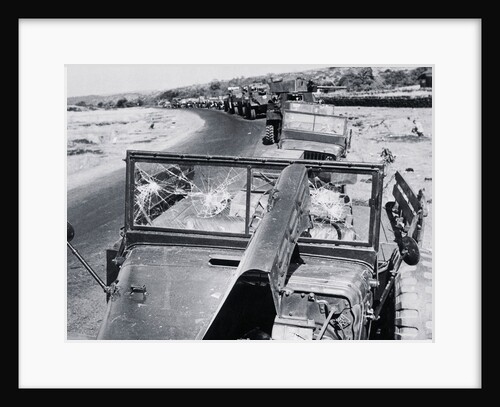 Military Jeeps Alongside Road Leading to Airport by Anonymous