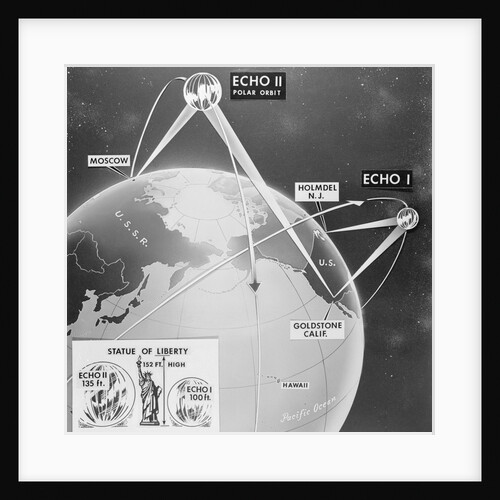 Illustration Showing Earth and Telstar Communication Satellites Sites by Anonymous