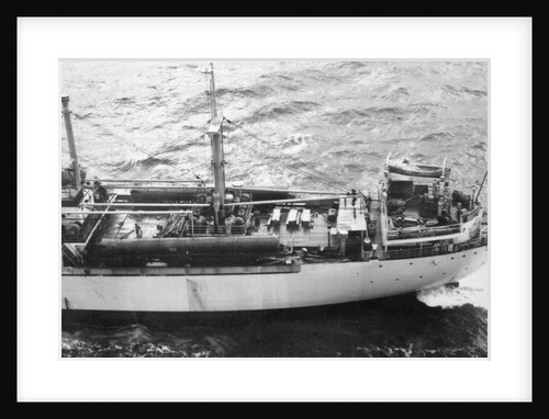Aerial View of Ship with Two Missiles on Deck by Anonymous
