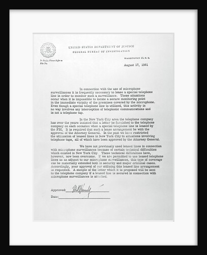 Letter of August 17, 1961 Regarding FBI Wiretapping by Anonymous