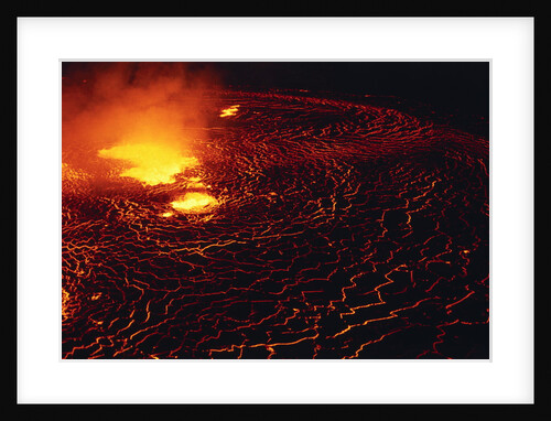 Night View of Boiling Lava from Volcanic Eruption by Anonymous