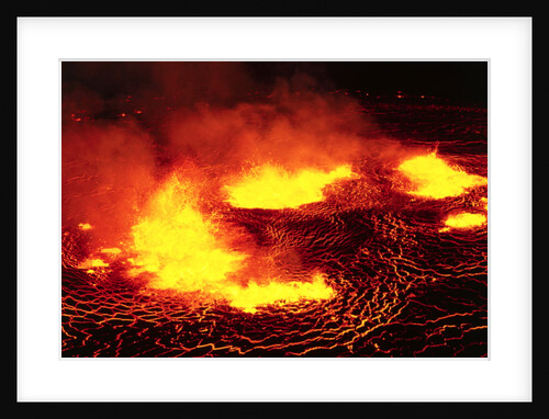 Night View of Boiling Lava from Volcanic Eruption by Anonymous