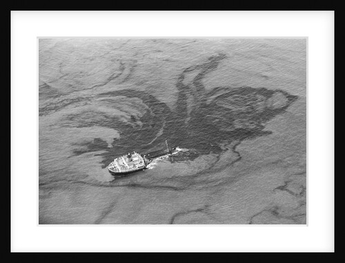 Aerial View of Boat Spilling Oil into Ocean by Anonymous