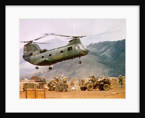 CH-46 Helicopter Picking up Supplies by Anonymous
