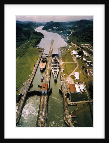 Battleship Passing Through Panama Canal by Anonymous