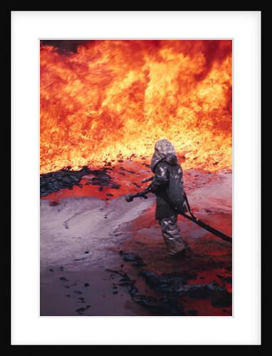 Firefighter Trying to Extinguish an Aviation Fire by Anonymous