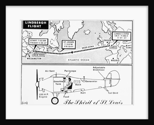 Map and Diagram of Lindbergh's Trans-Atlantic Flight by Anonymous