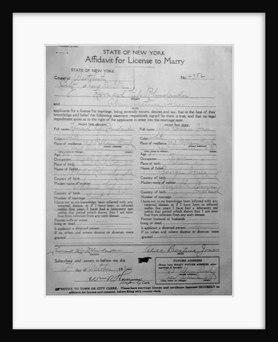 Marriage License for Leonard Kip Rhinelander by Anonymous