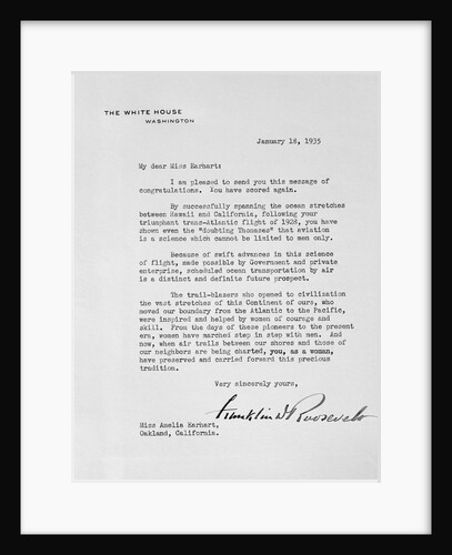 Letter from Franklin Roosevelt to Amelia Earhart by Anonymous