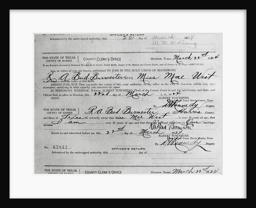 Mae West Marriage License by Anonymous