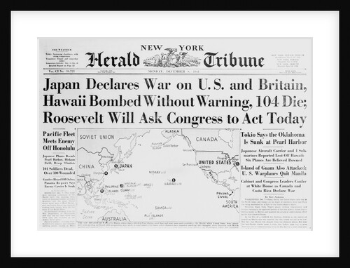 New York Herald Tribune Headlines Japan Declaring War by Anonymous