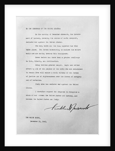 Copy of War of Declaration from President Roosevelt by Anonymous