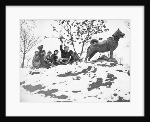 Children on Sleigh Near Statue Dedicated to Hero Dog by Anonymous