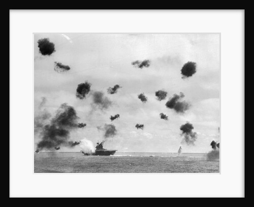 Aircraft Carrier Yorktown Being Hit by Japanese Bombers by Anonymous