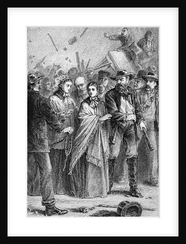Print of Lucretia Mott Being Protected from Angry Male Mob by Anonymous