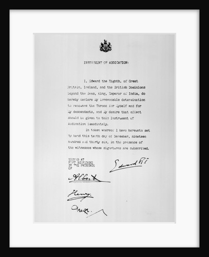 Edward VIII's Abdication Document by Anonymous