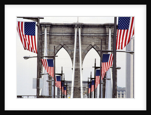 American Flags Lining Brooklyn Bridge by Anonymous