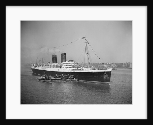 View of S.S. Mauretania with Tugboats by Anonymous
