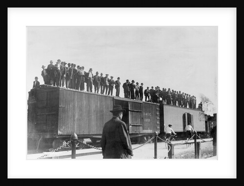 Kelly's Army Riding atop Boxcars in Sacramento by Anonymous