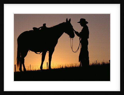 Cowboy Petting Horse at Sunset by Anonymous