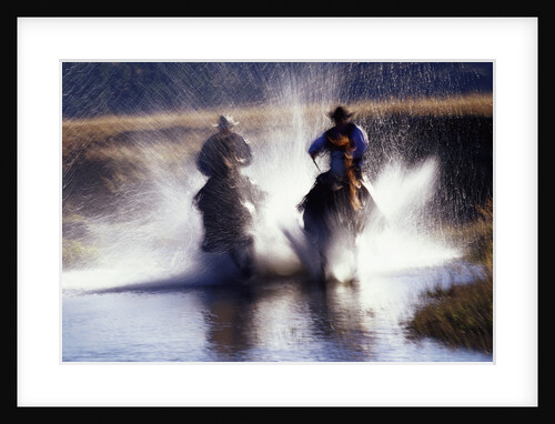 Cowboys Riding Horses Through River by Anonymous