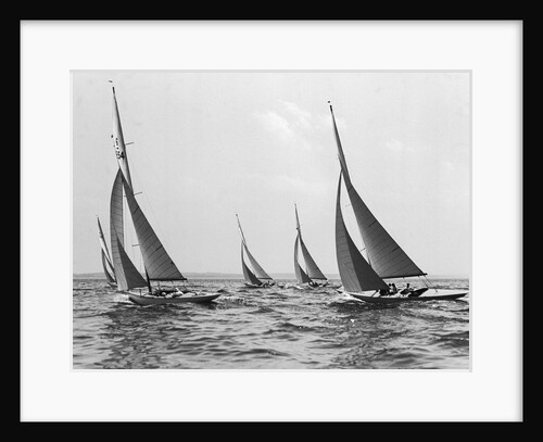 Six Meter Sailboats Leaning in Race by Anonymous